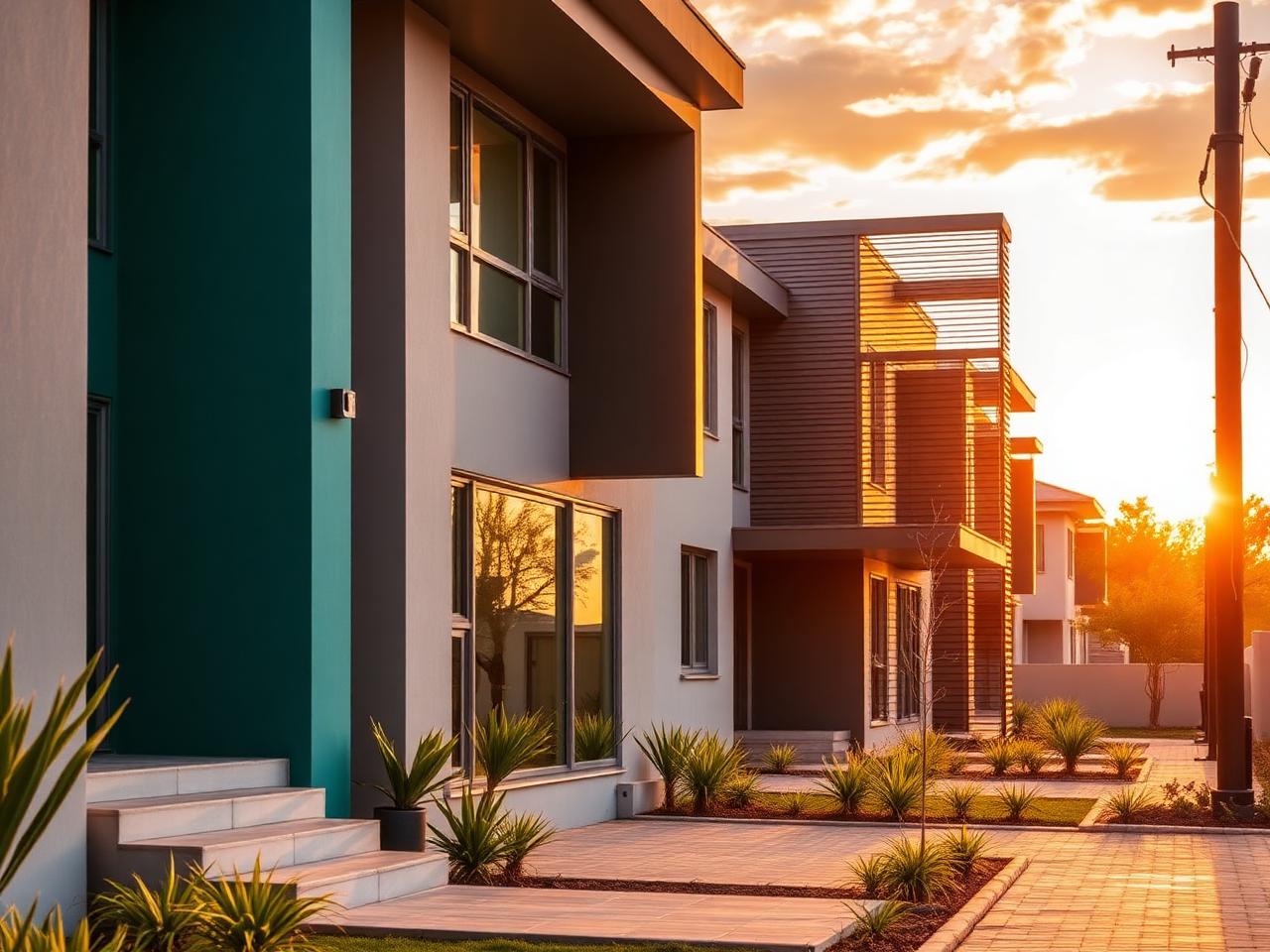 Modern residential development in Kenya at sunset